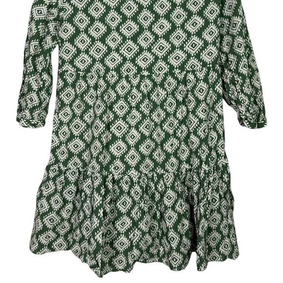 Zara Oversized Cadie Geometric Print Tiered Pleated Mini Dress Tie XS Green - Picture 8 of 15